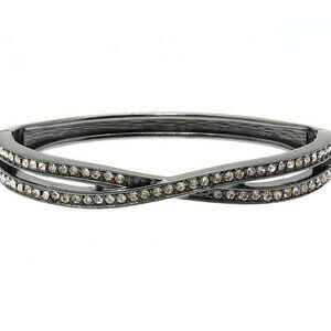 Womens Ladies Hematite Clear Pave Criss Cross Crystal Curved Hinge Cuff Bracelet